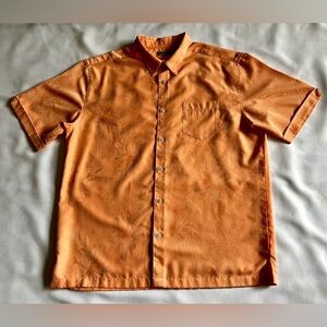 Cubavera Men’s Orange Subtle Hibiscus Print Hawaiian Short Sleeve Button Size XL